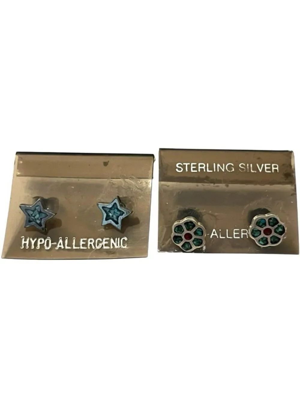 Sterling Silver Turquoise Dainty Star Stud Earrings Flower Earrings 2 PR